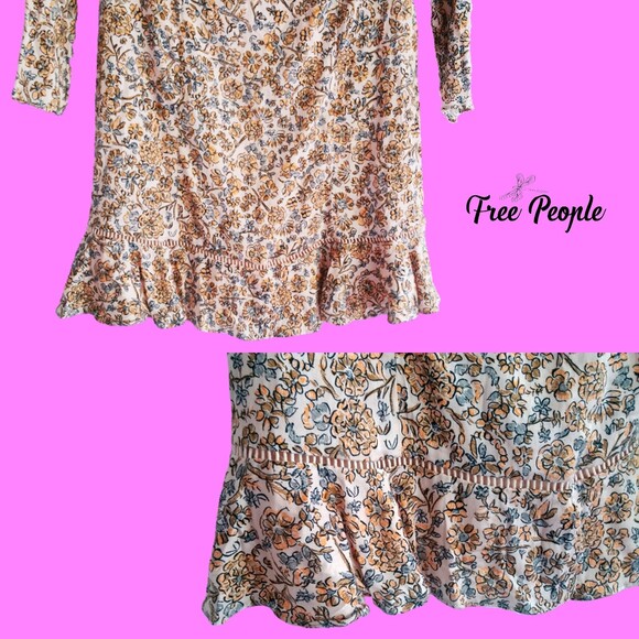 Free People NEW BOHEME Floral Lattice Trim Back Tie Dress 6 - Picture 6 of 12